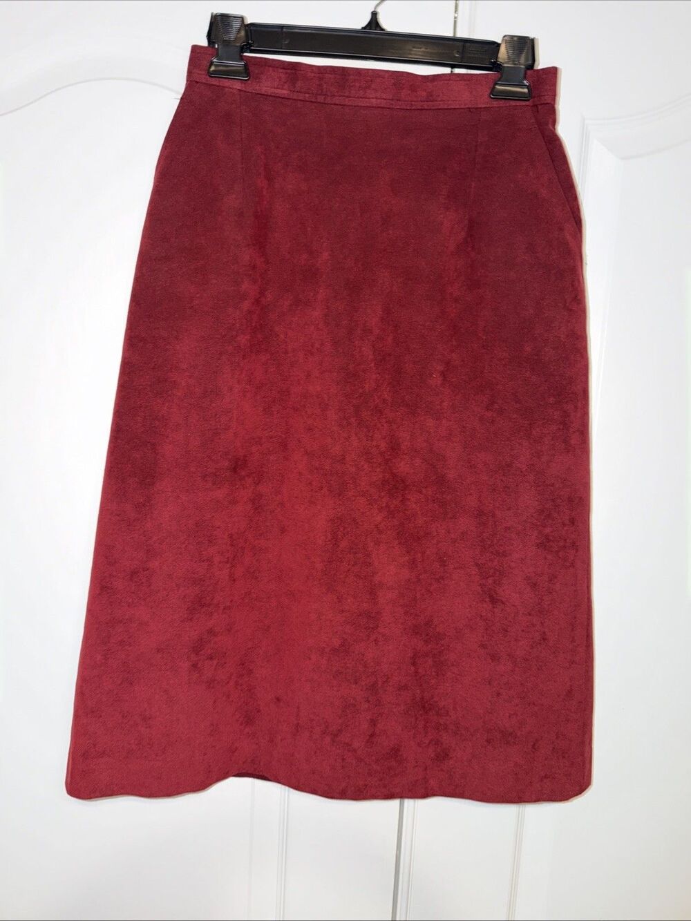Vintage Women Skirt Faux Suede Midi Red Pockets Sz Small (read) USA Made ACTWU